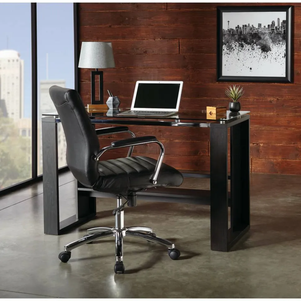Modern Comfort Winsley Bonded Leather Mid-Back Manager Office Chair, Black/Silver, BIFMA Compliant