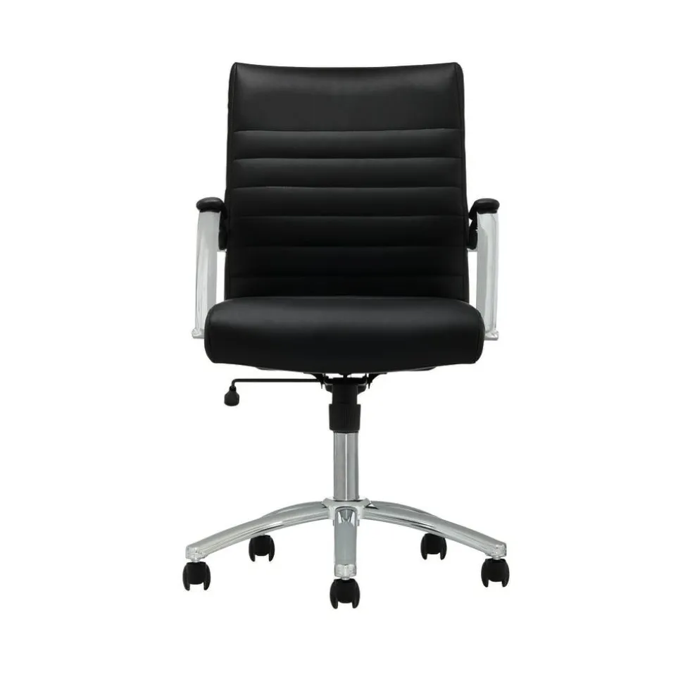 Modern Comfort Winsley Bonded Leather Mid-Back Manager Office Chair, Black/Silver, BIFMA Compliant