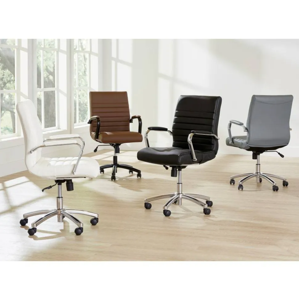 Modern Comfort Winsley Bonded Leather Mid-Back Manager Office Chair, Black/Silver, BIFMA Compliant