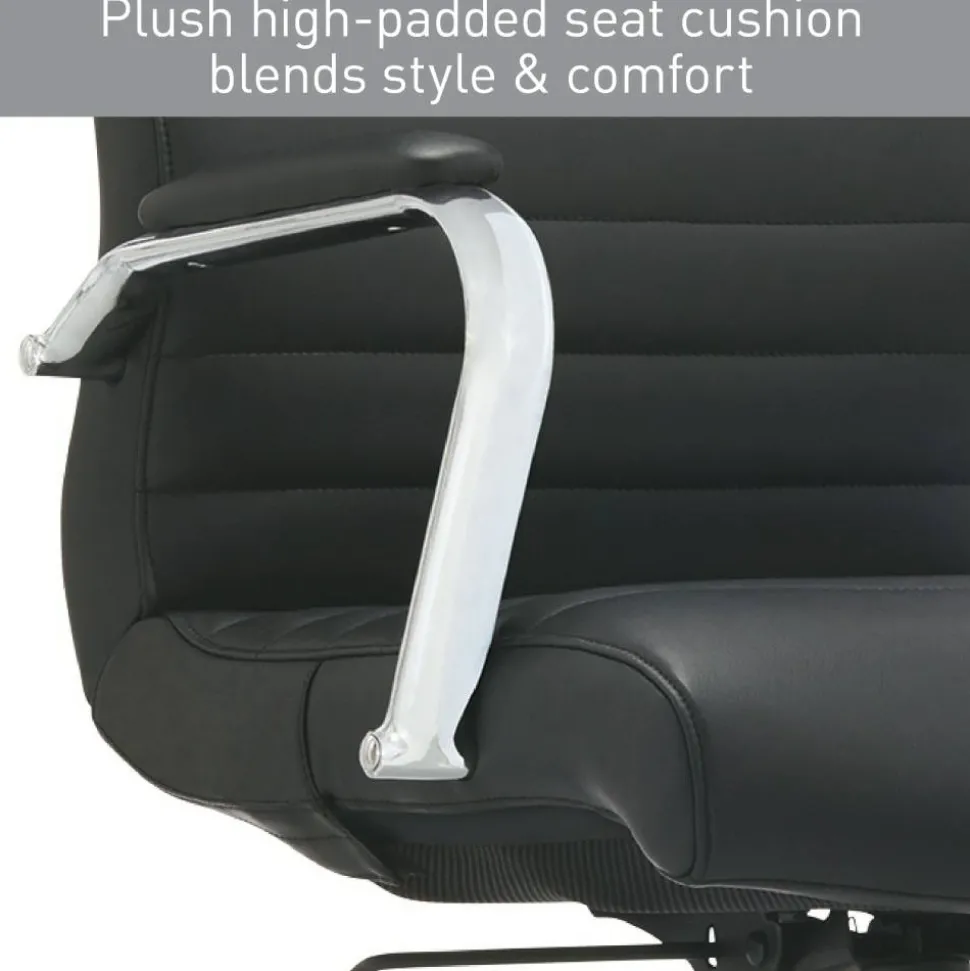 Modern Comfort Winsley Bonded Leather Mid-Back Manager Office Chair, Black/Silver, BIFMA Compliant