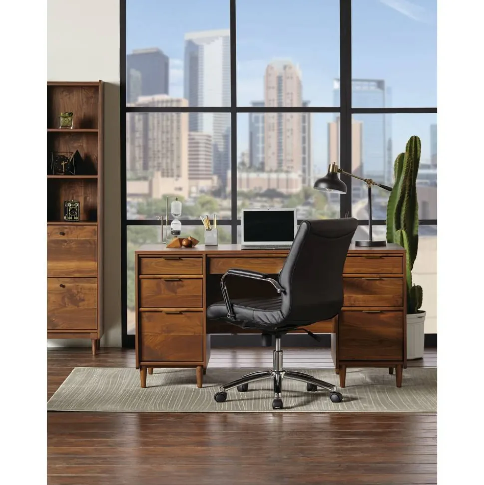 Modern Comfort Winsley Bonded Leather Mid-Back Manager Office Chair, Black/Silver, BIFMA Compliant