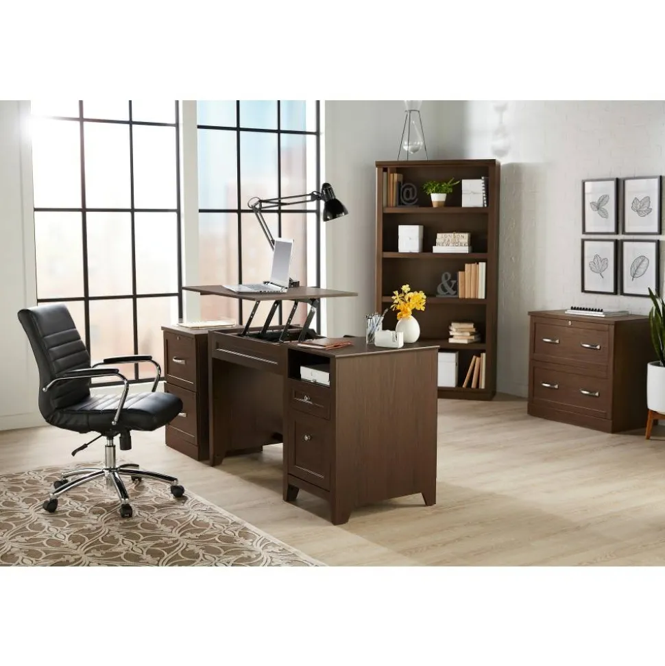 Modern Comfort Winsley Bonded Leather Mid-Back Manager Office Chair, Black/Silver, BIFMA Compliant