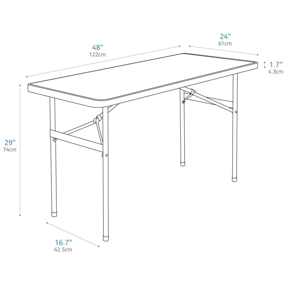 Molded Plastic Top Folding Table, 29"H x 48"W x 24"D, Platinum