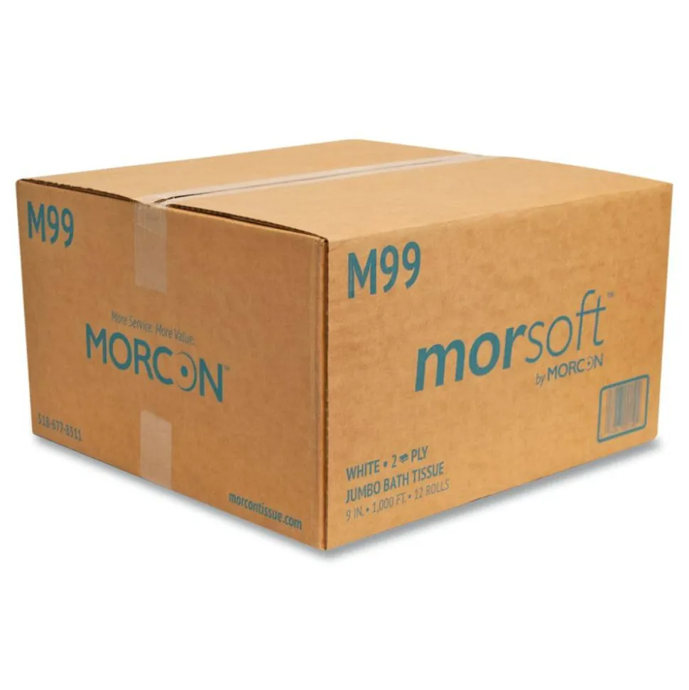 Morcon Tissue Jumbo Bath Tissue, Septic Safe, 2-Ply, 3.3" x 1,000 ft, White, 12 Rolls/Carton