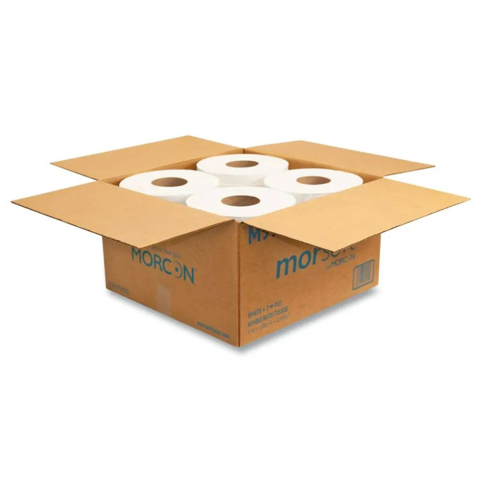Morcon Tissue Jumbo Bath Tissue, Septic Safe, 2-Ply, 3.3" x 1,000 ft, White, 12 Rolls/Carton