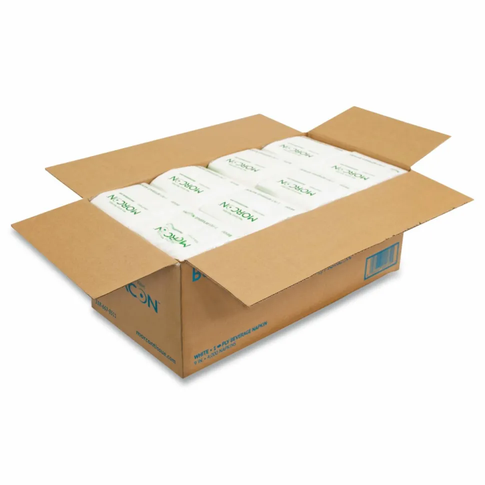 Morcon Tissue Morsoft Beverage Napkins, 1-Ply, 9 x 9, White, 500/Pack, 8 Packs/Carton