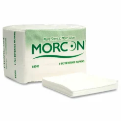 Morcon Tissue Morsoft Beverage Napkins, 1-Ply, 9 x 9, White, 500/Pack, 8 Packs/Carton