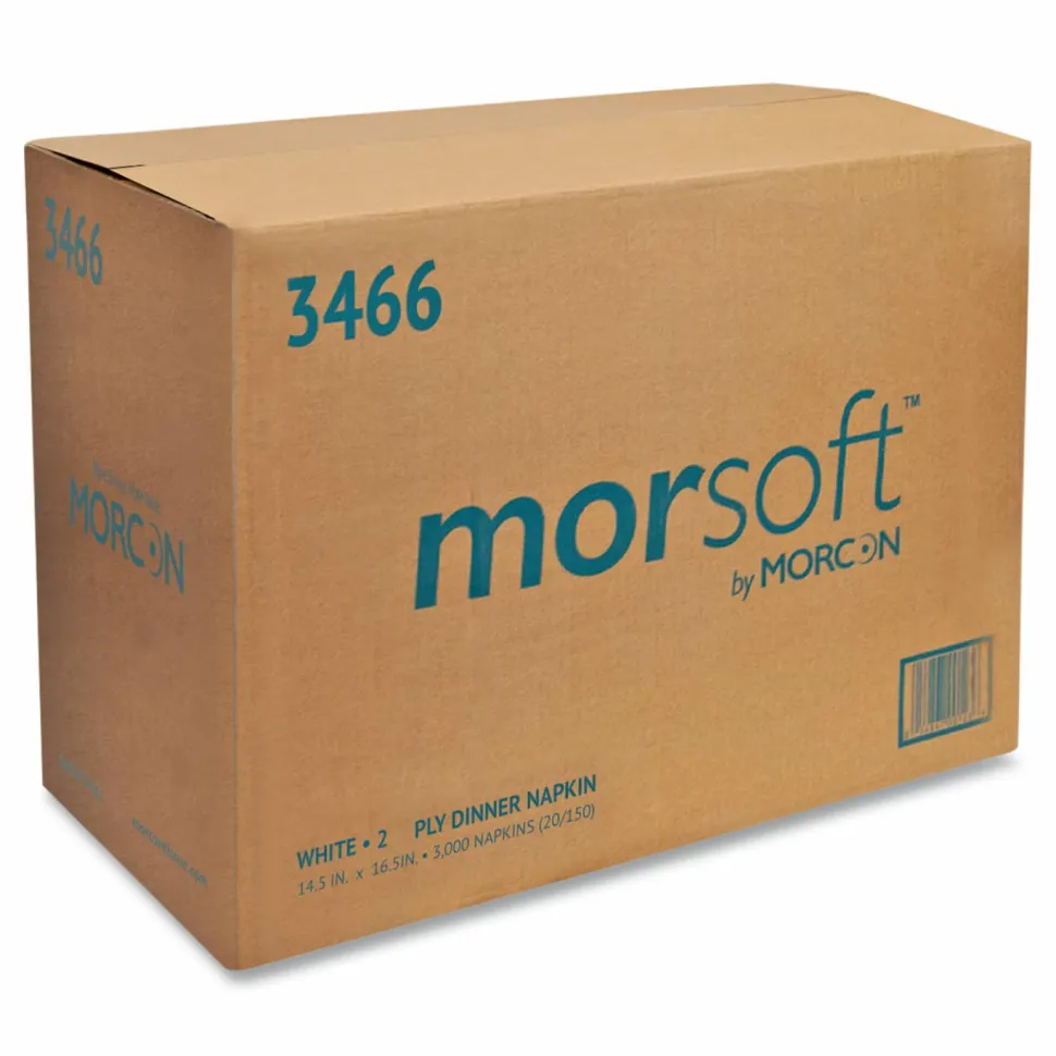 Morcon Tissue Morsoft Dinner Napkins, 2-Ply, 14.5 x 16.5, White, 3,000/Carton