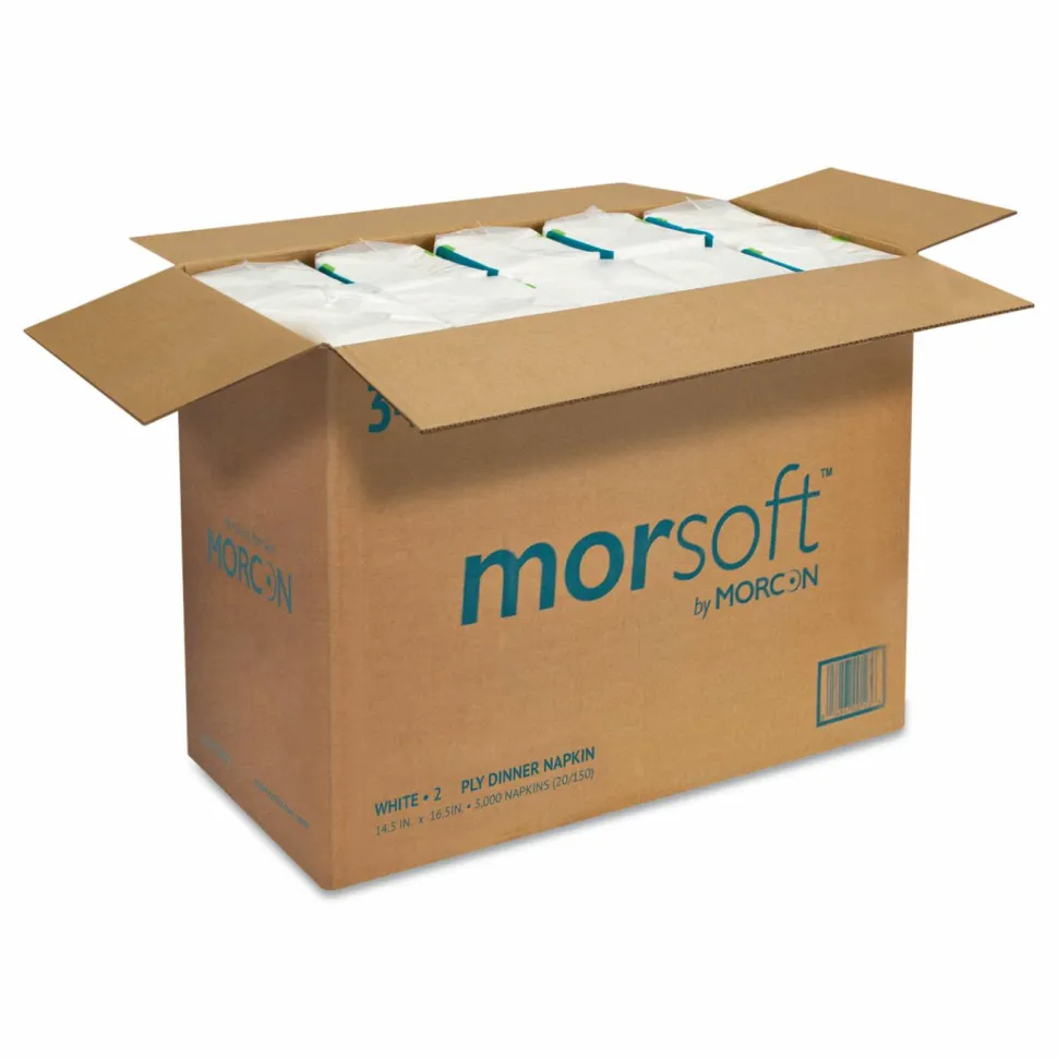 Morcon Tissue Morsoft Dinner Napkins, 2-Ply, 14.5 x 16.5, White, 3,000/Carton