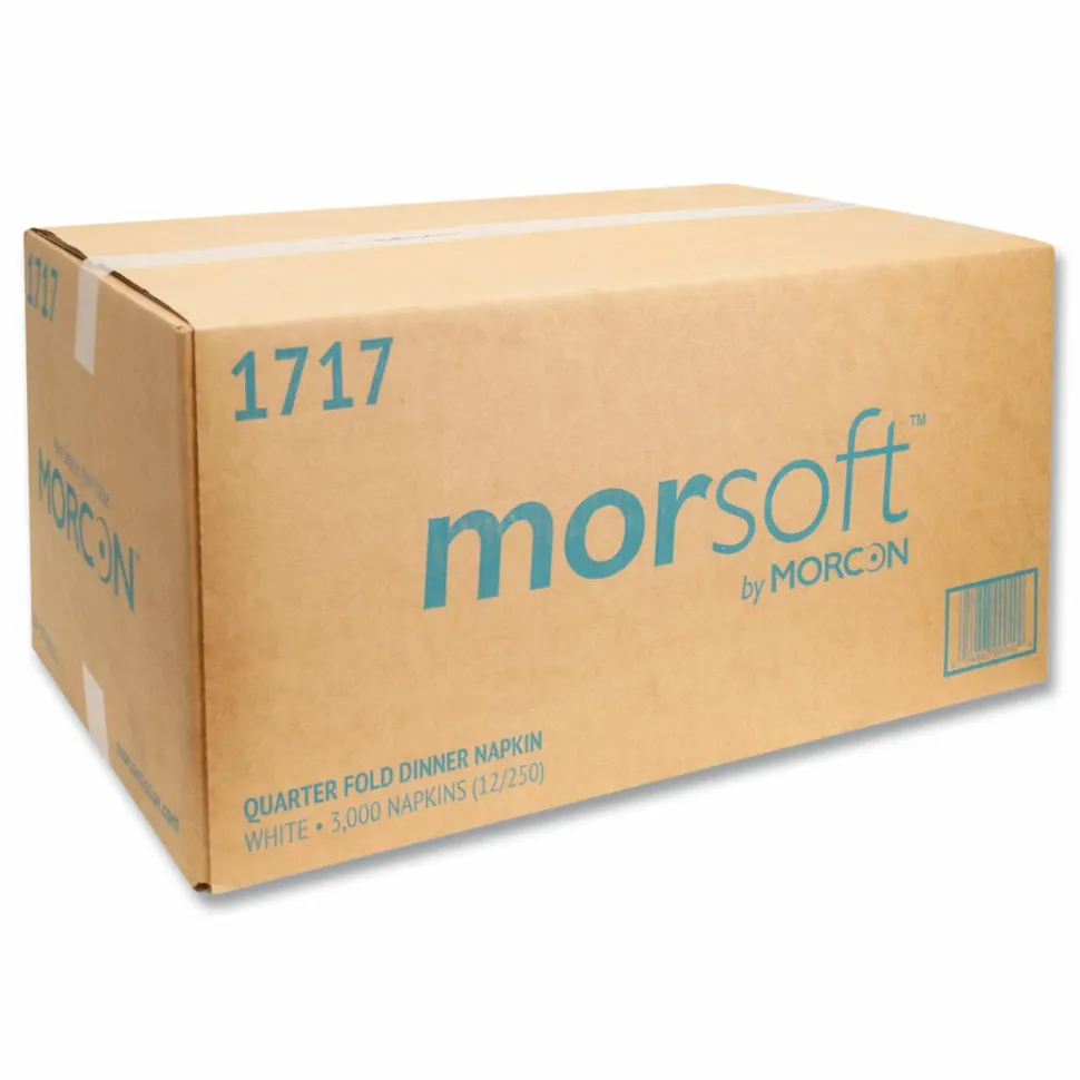Morcon Tissue Morsoft Dinner Napkins, 1-Ply, 16 x 16, White, 250/Pack, 12 Packs/Carton