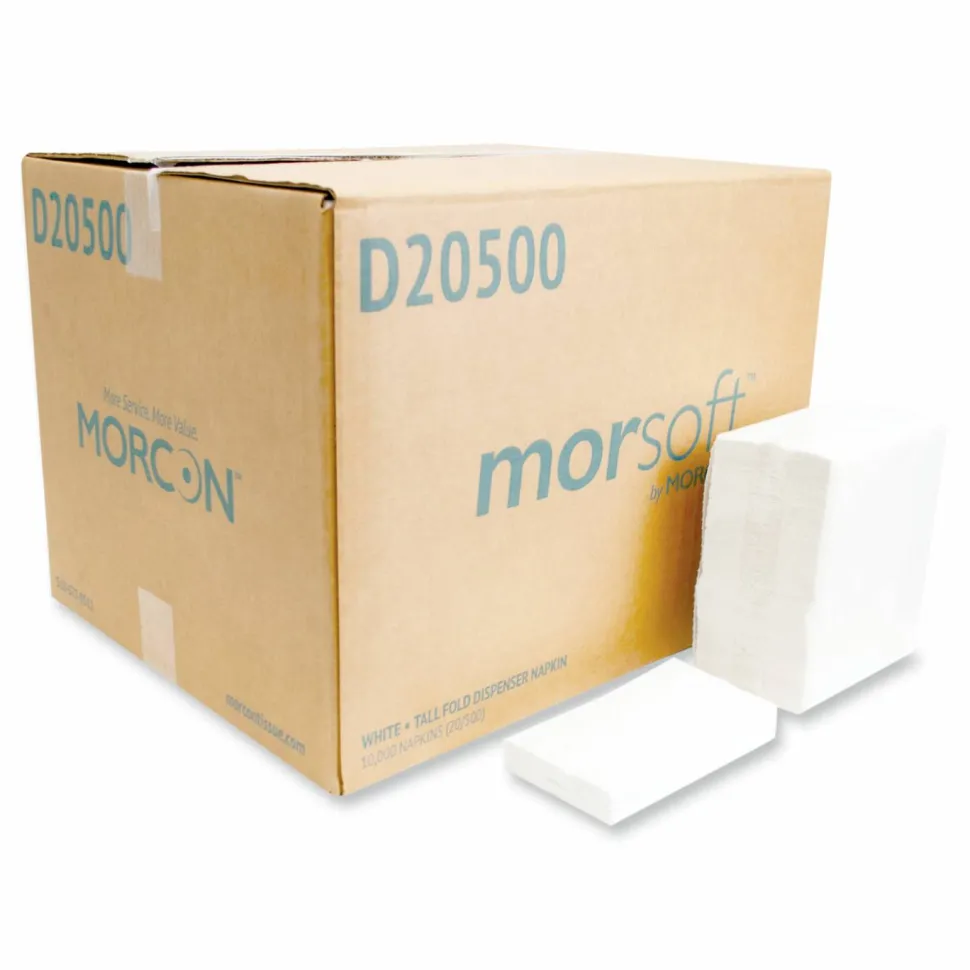 Morcon Tissue Morsoft Dispenser Napkins, 1-Ply, 6 x 13, White, 500/Pack, 20 Packs/Carton