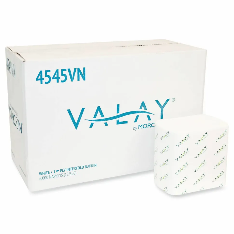 Morcon Tissue Valay Interfolded Napkins, 1-Ply, White, 6.5 x 8.25, 6,000/Carton