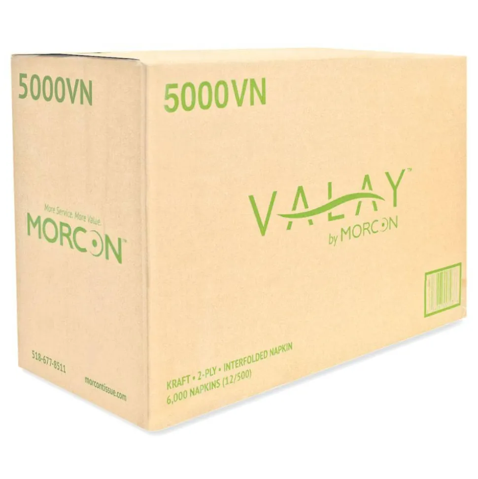 Morcon Tissue Valay Interfolded Napkins, 2-Ply, 6.5 x 8.25, Kraft, 6,000/Carton