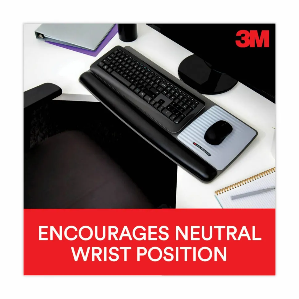 3M Precise Adjustable Platform For Keyboard And Mouse With Gel Wrist Rest, Black/Metallic Gray