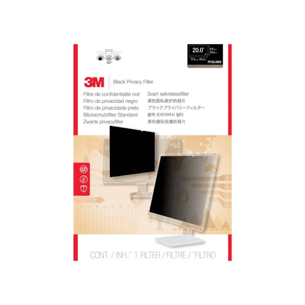3M Privacy Filter Screen for 20" Widescreen Monitors, 16:9 Aspect Ratio, Reduces Blue Light, Anti-Glare