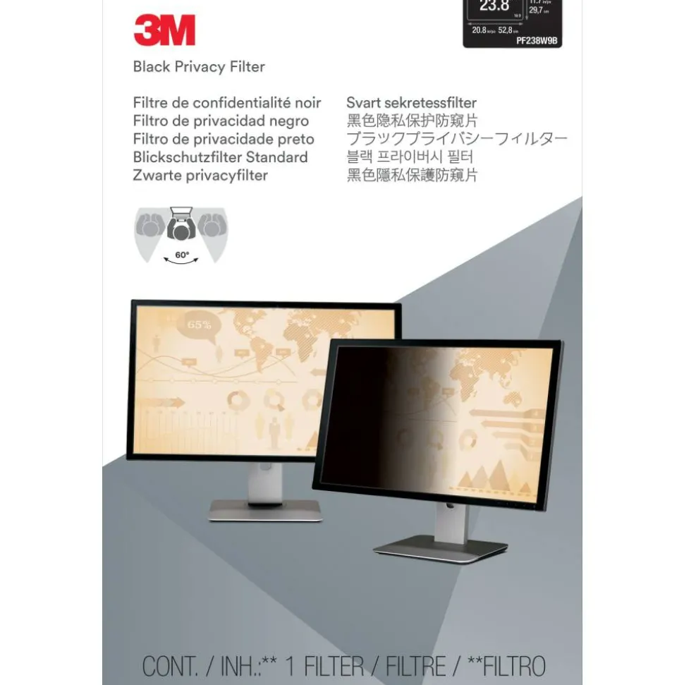 3M Privacy Filter Screen for 23.8" Widescreen Monitors, 16:9 Aspect Ratio, Reduces Blue Light, Anti-Glare