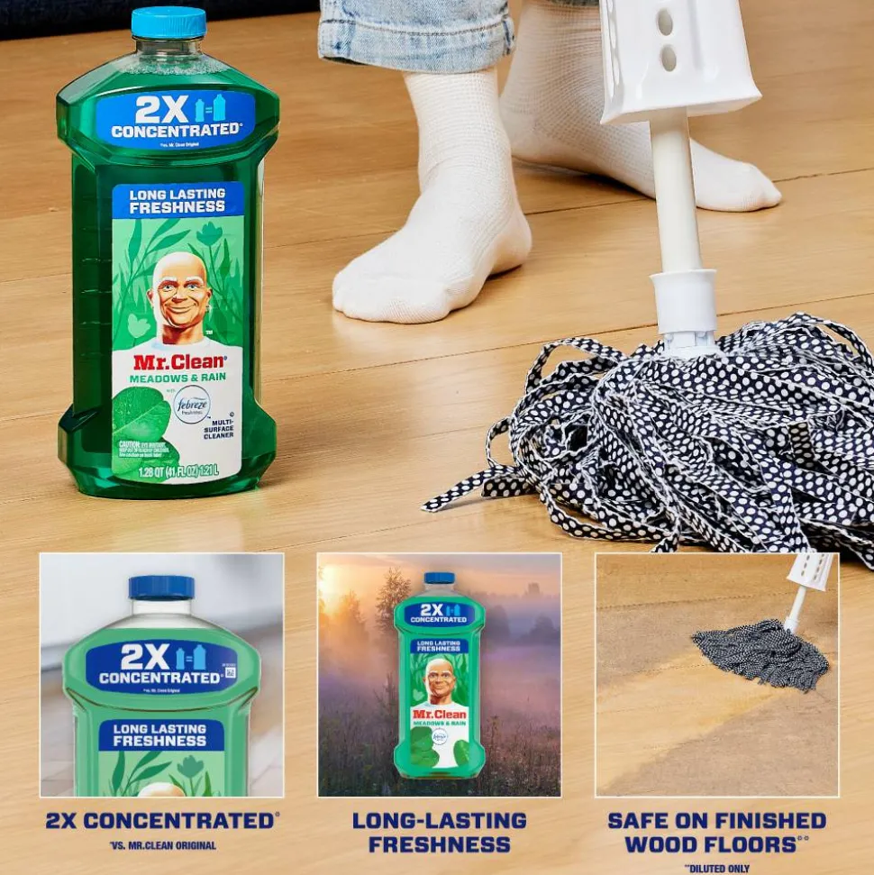 Mr. Clean 2X Concentrated Multi-Surface Cleaner With Febreze, Meadows & Rain Scent, 64 Oz
