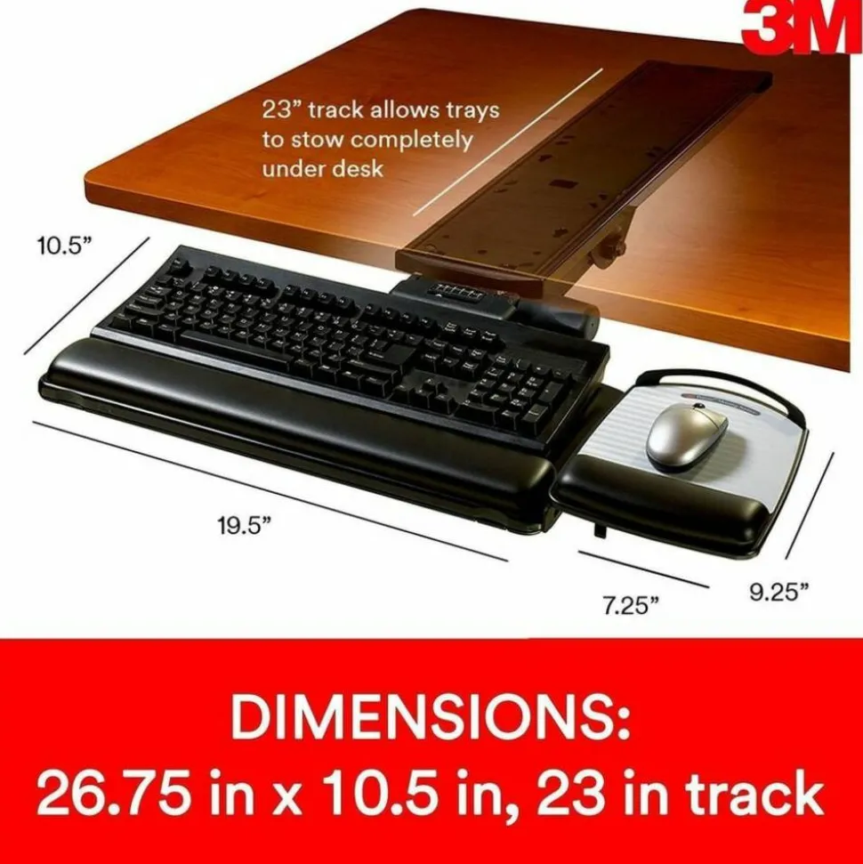 3M Sit/Stand Adjustable Keyboard Tray, Black