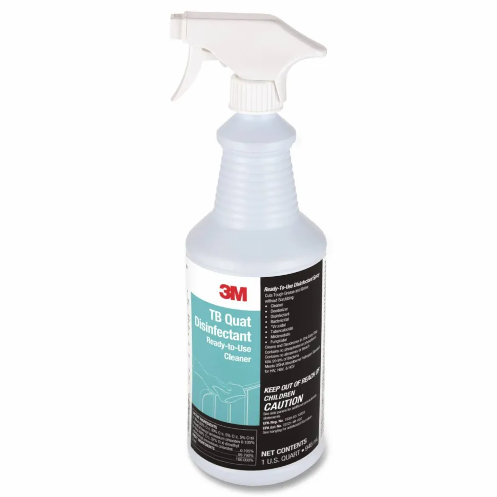 3M TB Quat Disinfectant Ready-to-Use Cleaner, Fresh Scent, 32 oz Bottle, 12 Bottles and 2 Spray Triggers/Carton