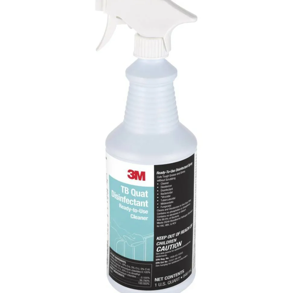 3M TB Quat Disinfectant Ready-to-Use Cleaner, Fresh Scent, 32 oz Bottle, 12 Bottles and 2 Spray Triggers/Carton
