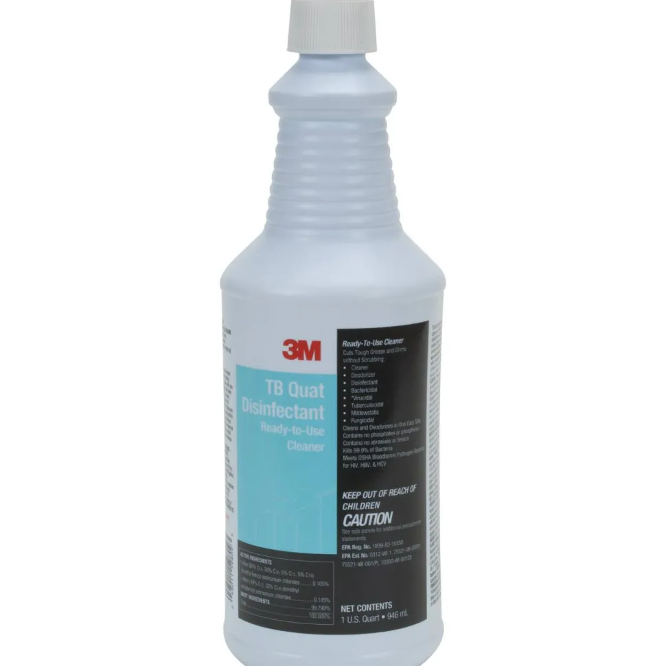 3M TB Quat Disinfectant Ready-to-Use Cleaner, Fresh Scent, 32 oz Bottle, 12 Bottles and 2 Spray Triggers/Carton