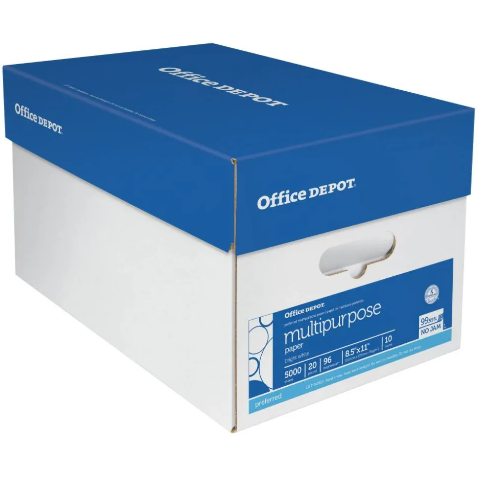 Multi-Use Printer & Copy Paper, White, Letter (8.5" x 11"), 5000 Sheets Per Case, 20 Lb, 96 Brightness