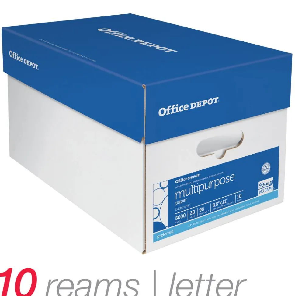 Multi-Use Printer & Copy Paper, White, Letter (8.5" x 11"), 5000 Sheets Per Case, 20 Lb, 96 Brightness