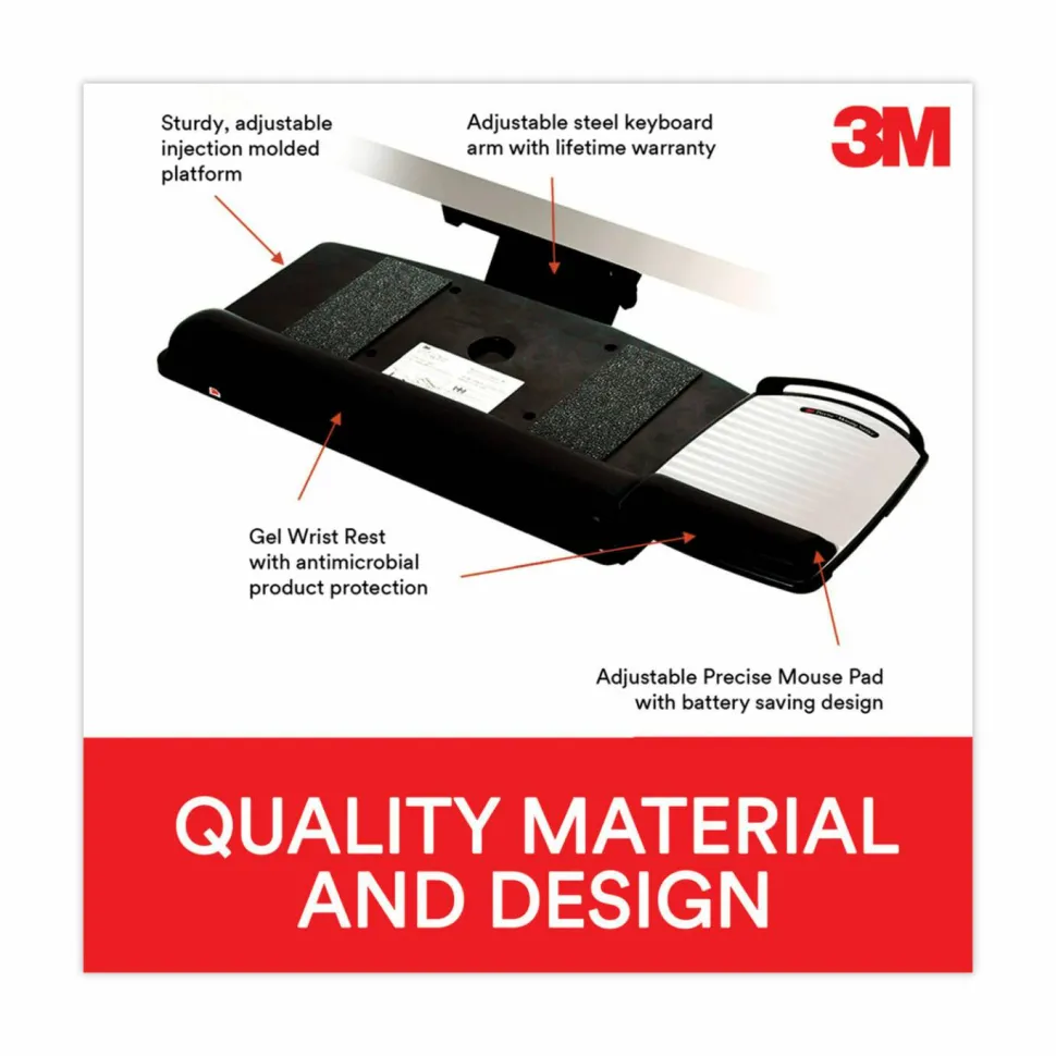 3M Underdesk Knob-Adjustable Keyboard Tray, Black, T32809