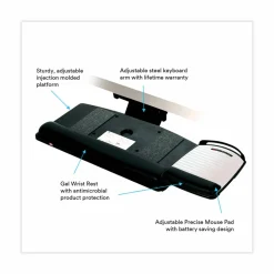 3M Underdesk Knob-Adjustable Keyboard Tray, Black, T32809