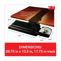 3M Underdesk Knob-Adjustable Keyboard Tray, Black, T32809