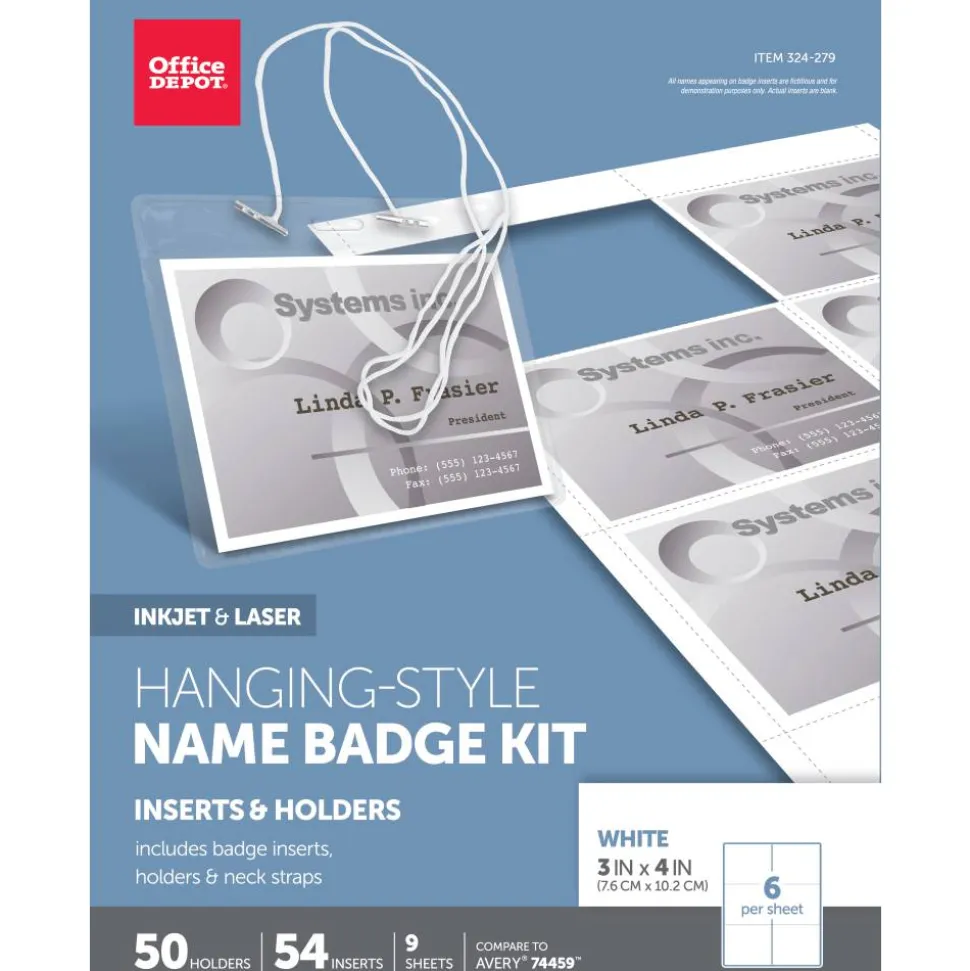 Name Badge Kit, Hanging-Style, Convention Size, 3" x 4", Pack Of 50