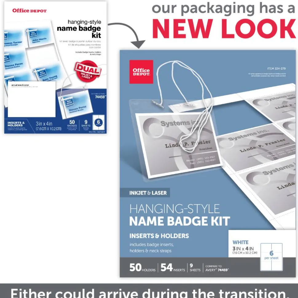 Name Badge Kit, Hanging-Style, Convention Size, 3" x 4", Pack Of 50