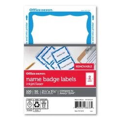 Name Badge Labels, 2 11/32" x 3 3/8", Blue, Pack Of 100