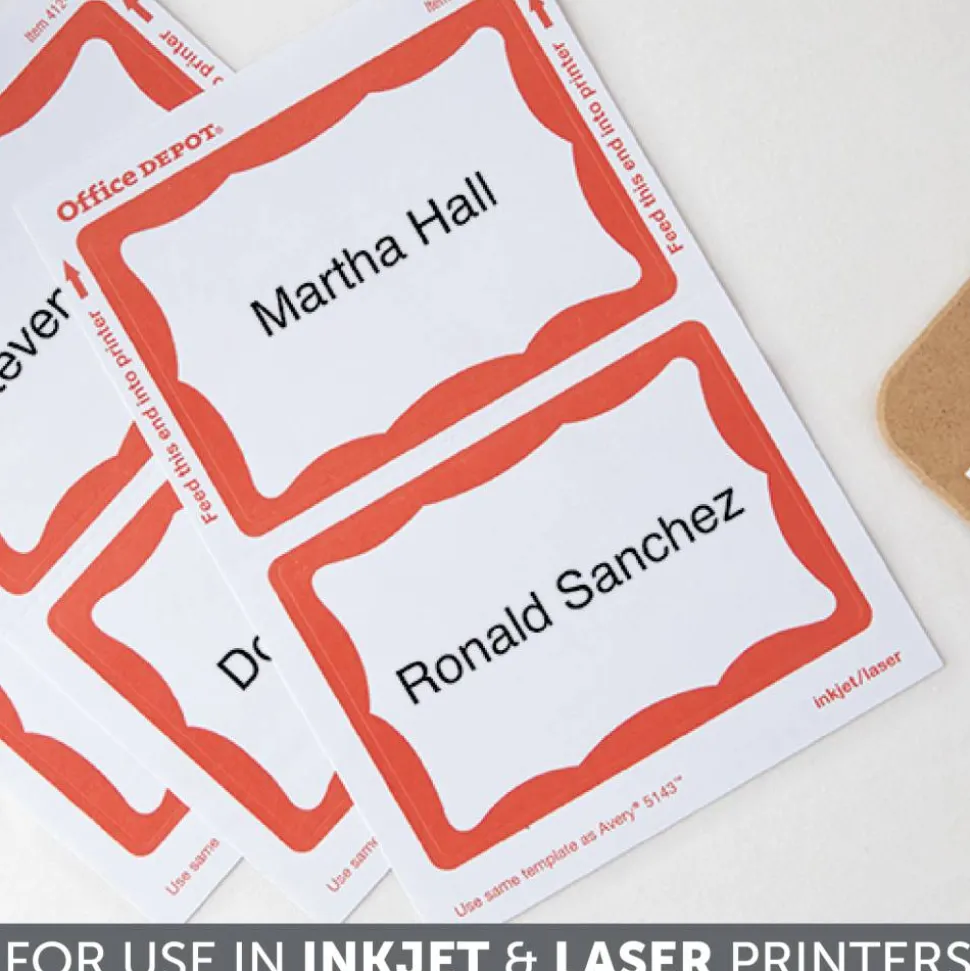 Name Badge Labels, 2 11/32" x 3 3/8", Red Border, Pack Of 100
