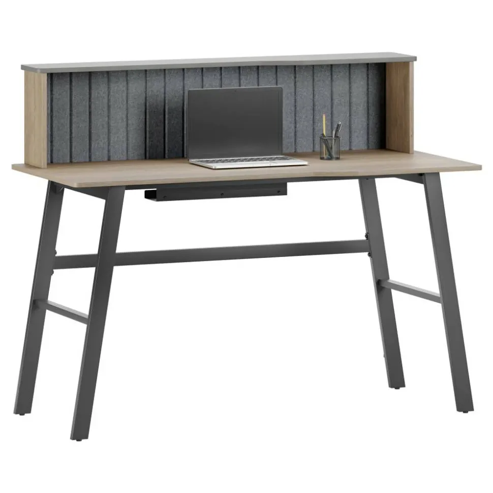 Nashira 52"W Computer Desk With Detachable Hutch, Light Oak/Gray
