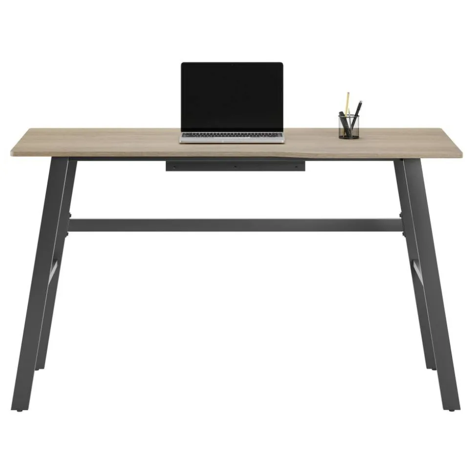 Nashira 52"W Computer Desk With Detachable Hutch, Light Oak/Gray