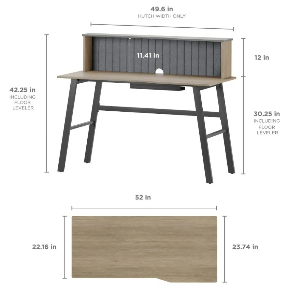 Nashira 52"W Computer Desk With Detachable Hutch, Light Oak/Gray