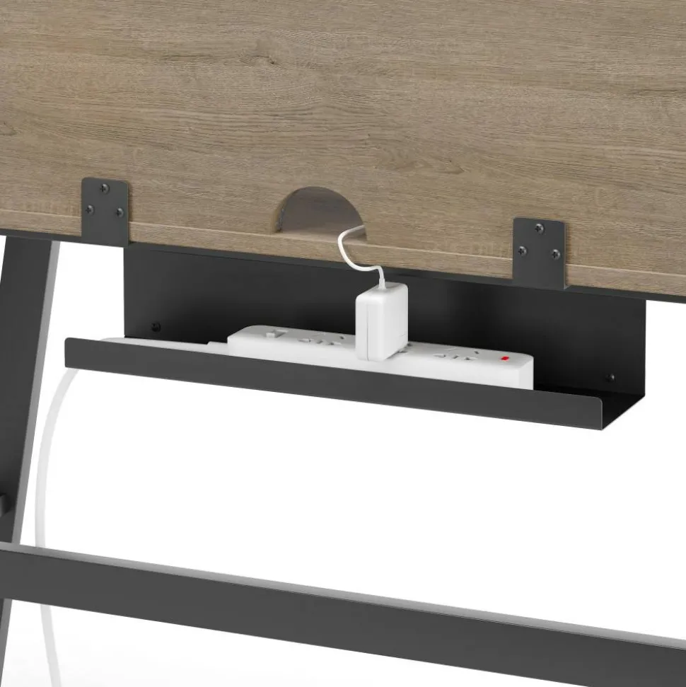 Nashira 52"W Computer Desk With Detachable Hutch, Light Oak/Gray
