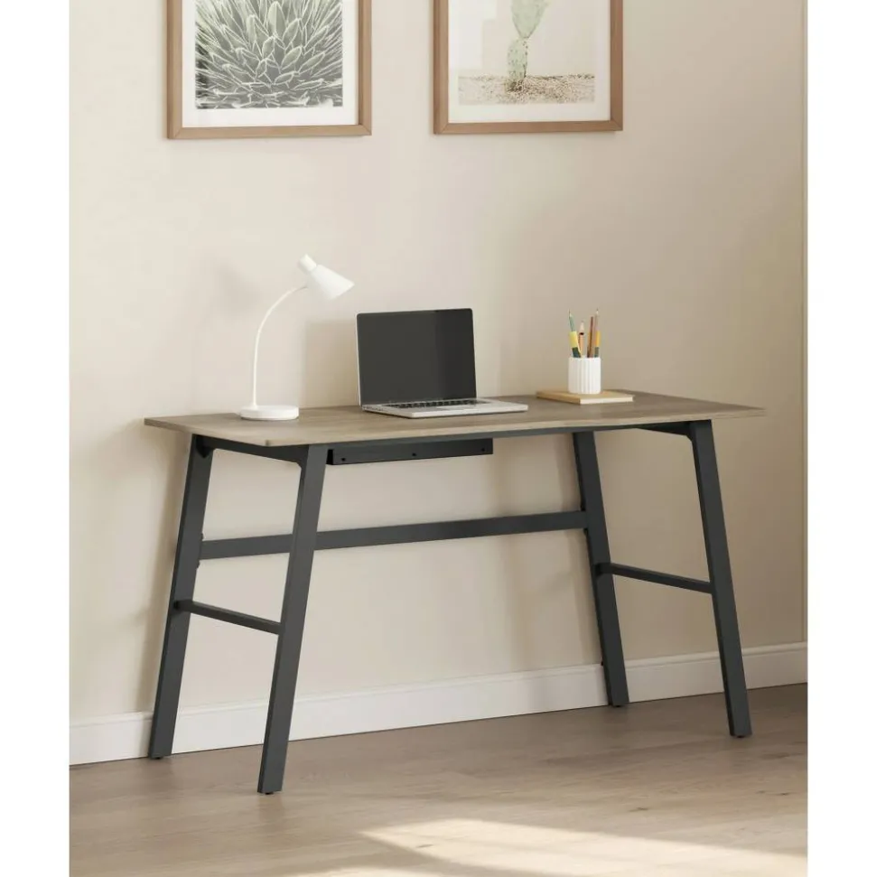 Nashira 52"W Computer Desk With Detachable Hutch, Light Oak/Gray