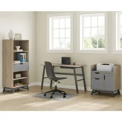 Nashira 61"H 4-Shelf Bookcase With Drawer, Light Oak/Gray
