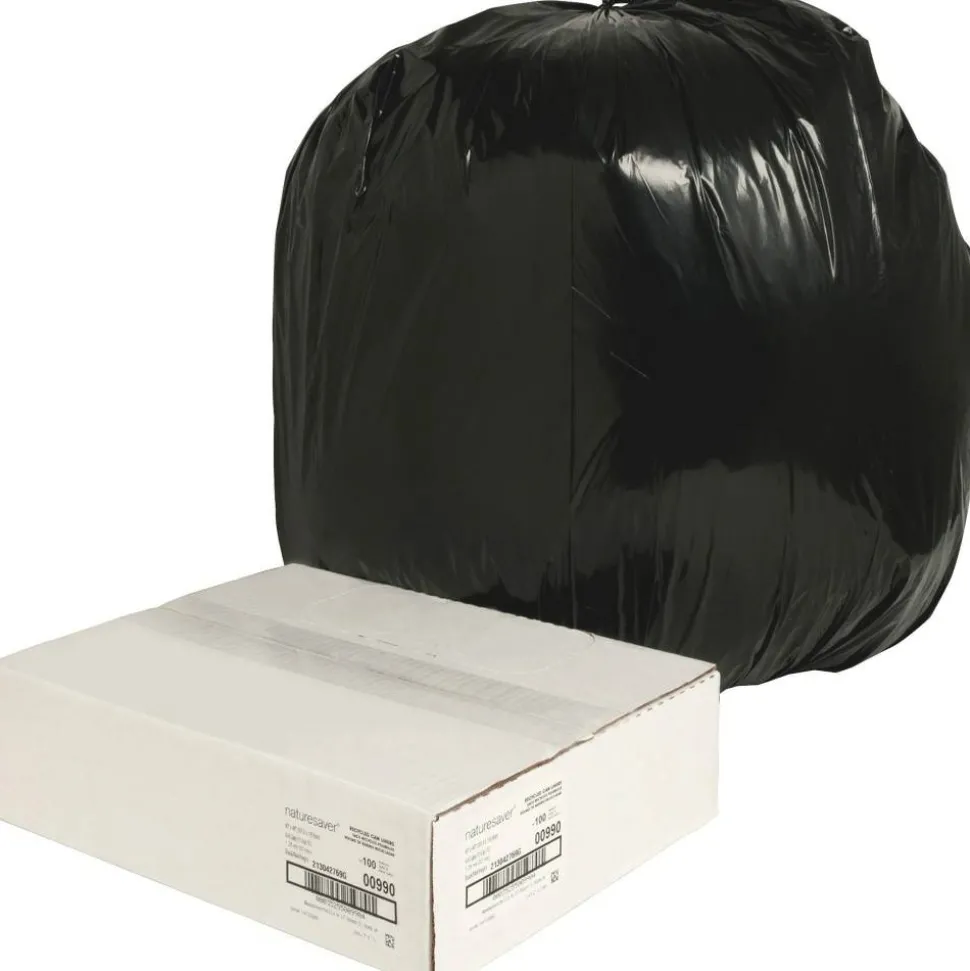 Nature Saver 1.25 mil Can Liners, 40 45 Gallons, 40" x 46", 75% Recycled, Black, Box Of 100