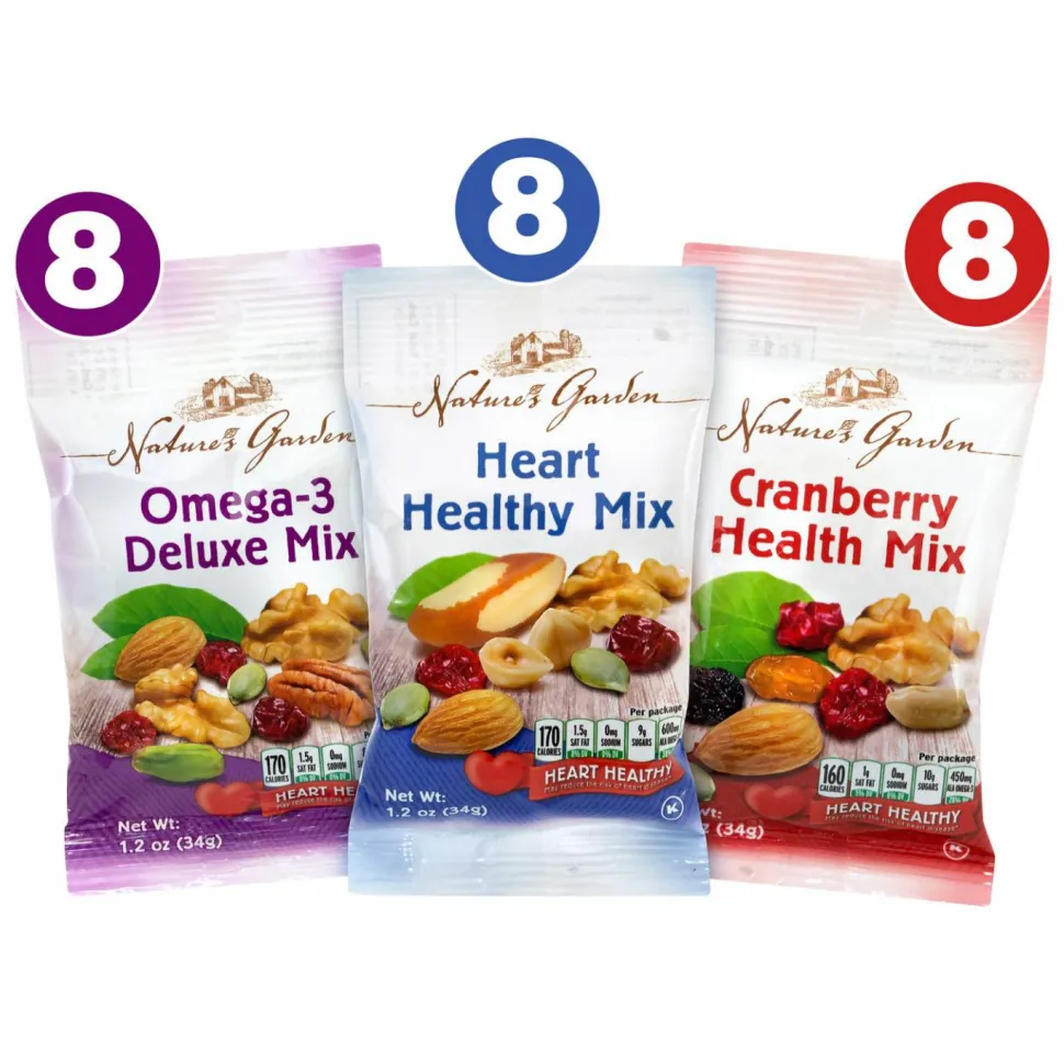 Nature's Garden Healthy Trail Mix Snack Packs, Assorted Flavors, 1.2 oz Pouch, 24/Bag, 2 Bags/Carton