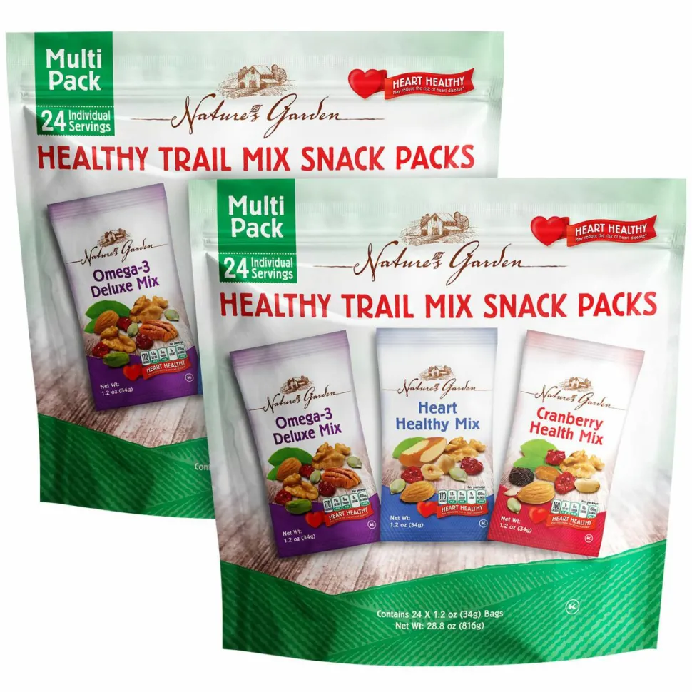 Nature's Garden Healthy Trail Mix Snack Packs, Assorted Flavors, 1.2 oz Pouch, 24/Bag, 2 Bags/Carton