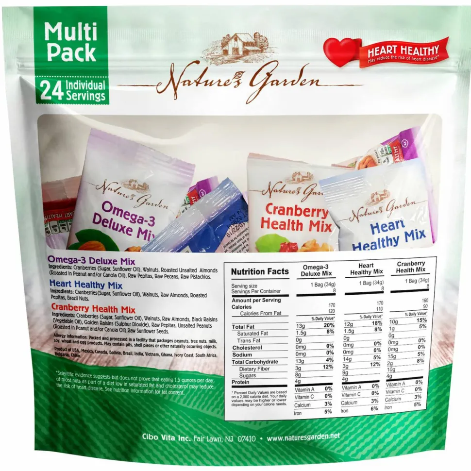 Nature's Garden Healthy Trail Mix Snack Packs, Assorted Flavors, 1.2 oz Pouch, 24/Bag, 2 Bags/Carton