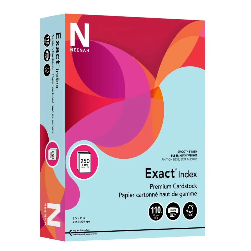 Neenah Exact Index Card Stock, 8 1/2" x 11", 110 Lb., Blue, Pack Of 250 Sheets