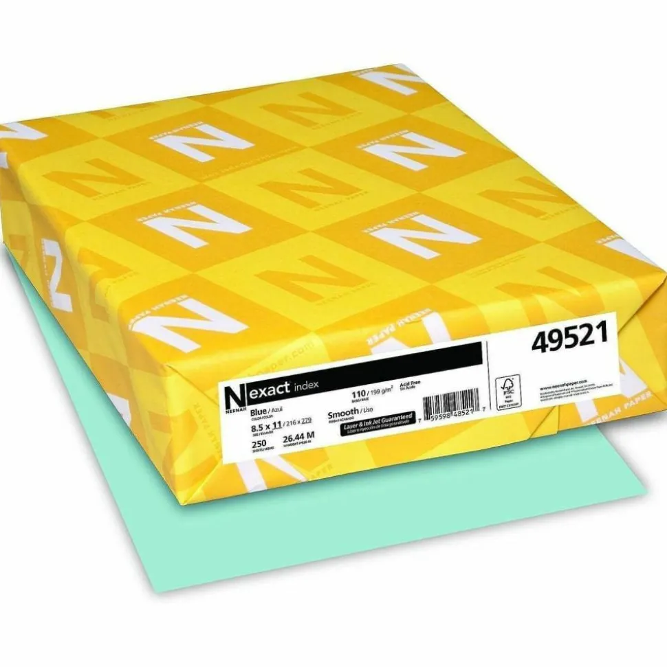 Neenah Exact Index Card Stock, 8 1/2" x 11", 110 Lb., Blue, Pack Of 250 Sheets