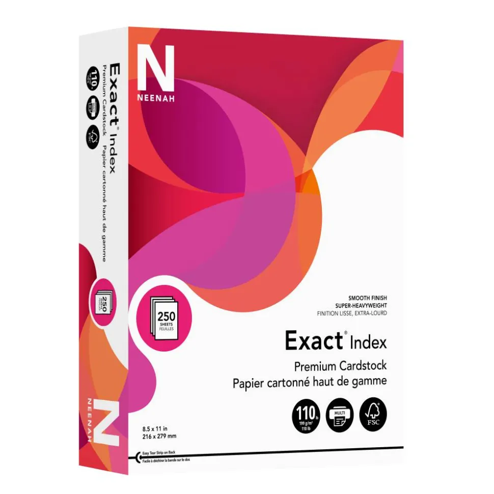 Neenah Exact Index Premium Card Stock, 8.5" x 11", 110 Lb, FSC Certified, White, Pack Of 250 Sheets