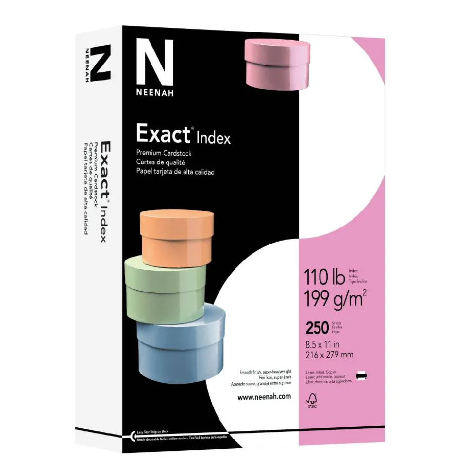 Neenah Exact Index Premium Card Stock, 8.5" x 11", 110 Lb, FSC Certified, White, Pack Of 250 Sheets
