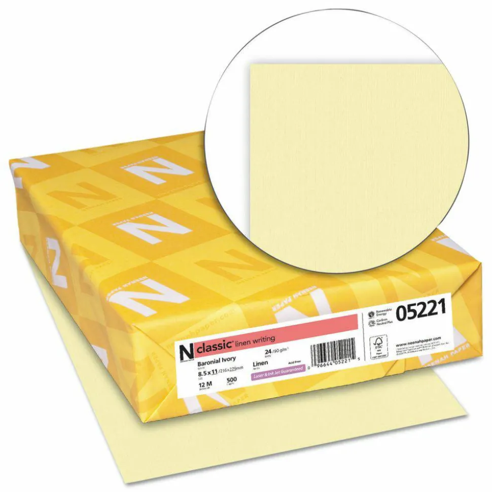 Neenah Paper CLASSIC Linen Stationery, 24 lb Bond Weight, 8.5 x 11, Baronial Ivory, 500/Ream