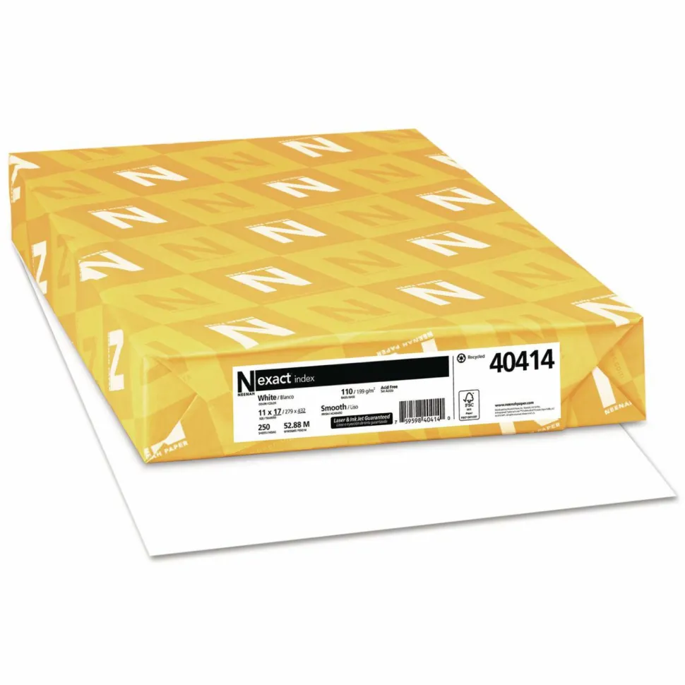 Neenah Paper Exact Index Card Stock, 92 Bright, 110 lb Index Weight, 11 x 17, White, 250/Pack